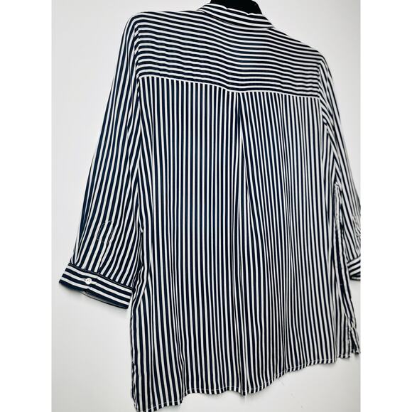 Zara Button Down Blouse Top Black White Striped Casual Preppy Women's Small - Picture 3 of 7